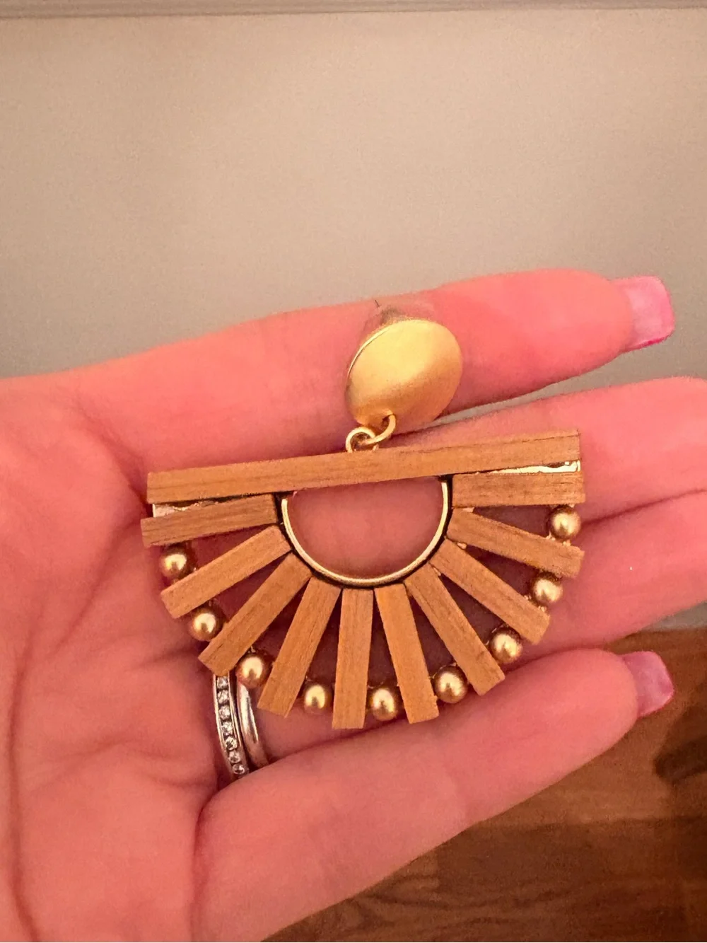 2 for $10 Gold & Wood Fan Drop Earrings - Women Jewelry